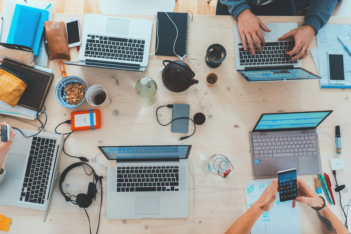 Illustrative photograph of a collaborative digital workspace